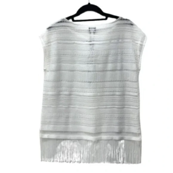 Chico's White Fringe Top  Bathing Suit Cover-up Cap‎ Sleeve Size 0 Small/4 NEW - Picture 8 of 15